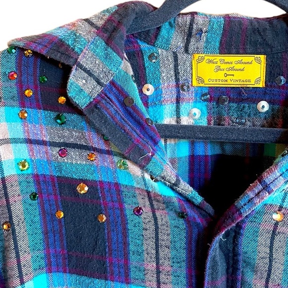 Swarovski Studded Blue and Purple Vintage Flannel Upcycled Country West… - Picture 7 of 7